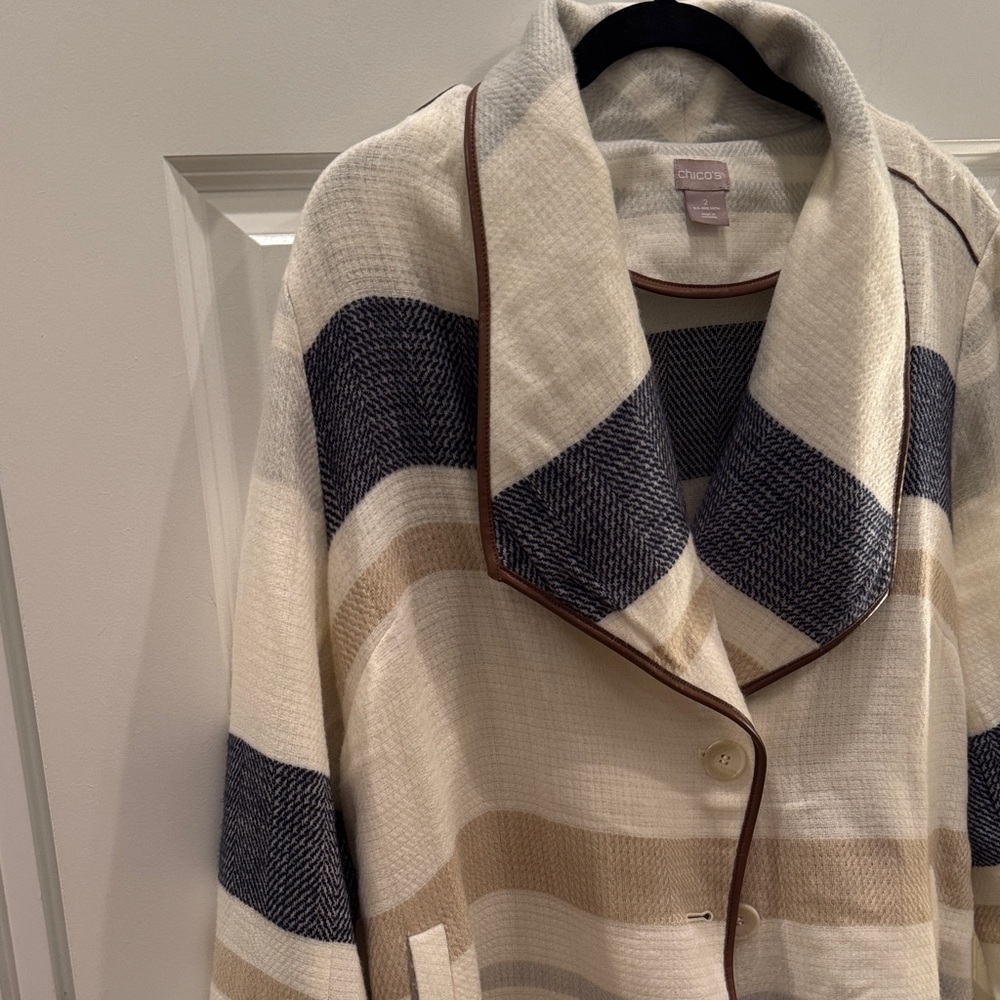 Chico's Cream and Navy Striped Jacket - Picture 3 of 6